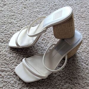 Dolce Vita White Rattan Block High Heel Sandals Sz 8